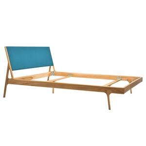 Massief houten bed Fleek I massief eikenhout - Eik - Stof Gaia: Petrolblauw - 180 x 200cm