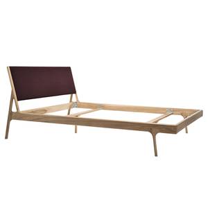 Massief houten bed Fleek I massief eikenhout - Lichte eikenhouten - Stof Muya: Aubergine - 180 x 200cm