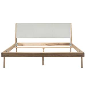 Massief houten bed Fleek I massief eikenhout - Lichte eikenhouten - Leer Tupi: Crèmekleurig - 180 x 200cm