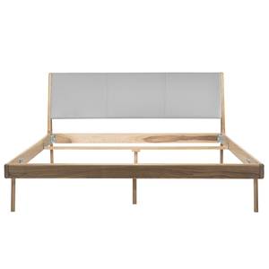 Massief houten bed Fleek I massief eikenhout - Lichte eikenhouten - Leer Tupi: Lichtgrijs - 180 x 200cm