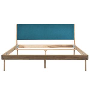 Massief houten bed Fleek I massief eikenhout - Lichte eikenhouten - Stof Gaia: Petrolblauw - 180 x 200cm