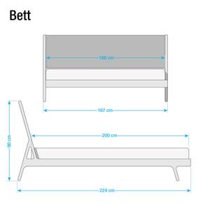 Bett Fleek I Eiche massiv - Eiche - Stoff Gaia: Grau - 160 x 200cm