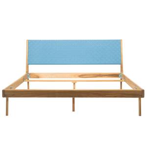 Bett Fleek II Eiche massiv - Hellblau / Eiche - 160 x 200cm