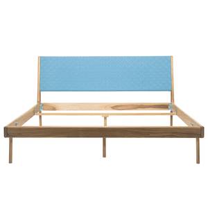 Bett Fleek II Eiche massiv - Hellblau / Eiche Hell - 160 x 200cm