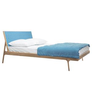Massief houten bed Fleek II massief eikenhout - Lichtblauw/Eikenhout licht - 180 x 200cm