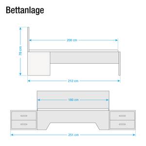 Bettanlage Heinsberg-Extra (3-teilig) Graumetallic / Eiche Sanremo weiß Dekor - 160 x 200cm