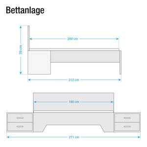 Bettanlage Heinsberg-Extra (3-teilig) Graumetallic / Eiche Sanremo weiß Dekor - 180 x 200cm