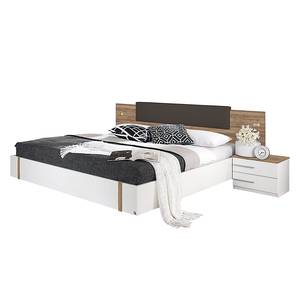 Bed met nachtkastjes Calvia alpinewit/San Remo eikenhouten look - ligoppervlak: 180x200cm - inclusief verlichting