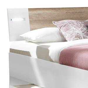 Kompaktbett Sidas (mit Bettkästen) Alpinweiß / Wildeiche Dekor - 2 Nachttische