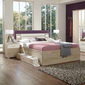 Bed Morning (met bedlades) Grof gezaagd eikenhouten look/wit - 2 nachtkastjes