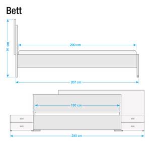 Beddenset Saragossa (3-delig) Metallic grijs/wit San Remo eikenhouten look - 180 x 200cm