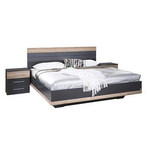 Bedframe Tarragona metallic grijs/San Remo eikenhouten look - ligoppervlak: 160x200cm - inclusief bedlade