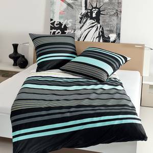 Biancheria da letto J.D a strisce Nero / Azzurro - 155 x 220 cm + cuscino 80 x 80 cm