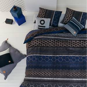 Beddengoed Glade katoen - Donkergrijs/royal blue - 200x220cm + 2 kussens 80x80cm