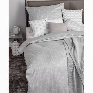 Parure de lit Grid Coton - Blanc / Gris - 155 x 220 cm + oreiller 80 x 80 cm