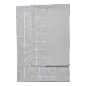 Parure de lit Grid Coton - Blanc / Gris - 155 x 220 cm + oreiller 80 x 80 cm