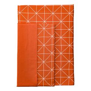 Beddengoed Grid katoen - Oranje/crèmewit - 155x220cm + kussen 80x80cm