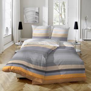 Parure de lit La Zenia Flanelle - Gris clair / Orange - 155 x 220 cm + oreiller 80 x 80 cm