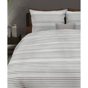 Parure de lit réversible Lais Coton - Gris clair / Blanc - 135 x 200 cm + oreiller 80 x 80 cm