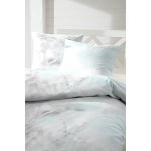 Parure de lit Maso Satin - Blanc / Bleu pastel - 135 x 200 cm + oreiller 80 x 80 cm