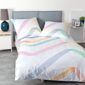 Bettwäsche Modern Art Stripes Baumwollstoff - Weiß / Pink - 135 x 200 cm + Kissen 80 x 80 cm