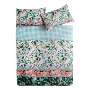 Parure de lit Mosi Coton - Turquoise / Rose vif - 135 x 200 cm + coussin 80 x 80 cm - 135 x 200 cm + oreiller 80 x 80 cm