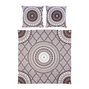 Parure de lit New Mandala Étoffe de coton - Anthracite / Blanc - 200 x 200 cm + 2 oreillers 80 x 80 cm