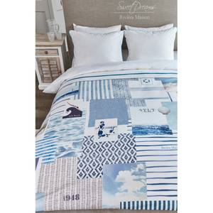 Parure de lit Rivièra Maison Sylt Stripe Coton - Blanc / Bleu - 200 x 220 cm + 2 oreillers 80 x 80 cm