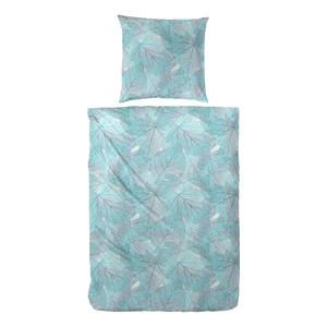 Parure de lit Tricca Flanelle de coton - Bleu pastel / Galet - 155 x 220 cm + oreiller 80 x 80 cm