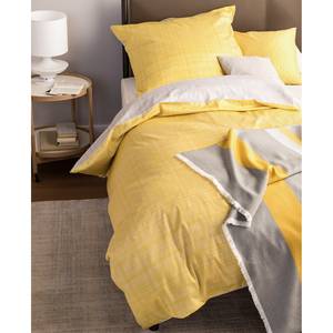 Parure de lit Web Coton - Jaune / Gris clair - 135 x 200 cm + oreiller 80 x 80 cm