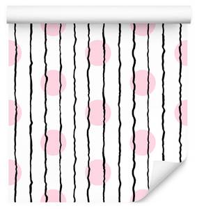 Tapete Punkte Kreise Linien Abstraktion Schwarz - Pink - Weiß - Papier - Textil - 53 x 1000 x 1000 cm