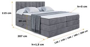 Boxspringbett OTTA KING Steingrau - Breite: 120 cm