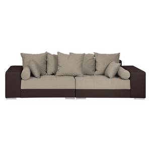 Bigsofa Aaron Kunstleder Braun/Samtstoff Taupe - Mit Hocker