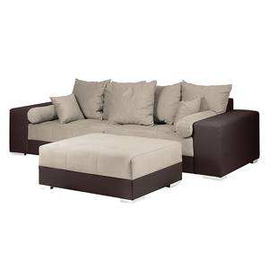 Bigsofa Aaron Kunstleder Braun/Samt Taupe - Mit Hocker