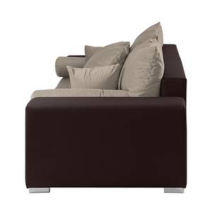 Bigsofa Aaron Kunstleder Braun/Samt Taupe - Ohne Hocker