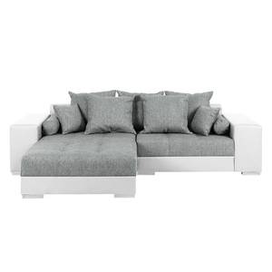 Bigsofa Aaron Kunstleder Weiß/Strukturstoff Weiß-Grau - Mit Hocker