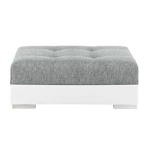 Grand canapé Aaron Imitation cuir blanc / Tissu structuré gris - Avec repose-pieds