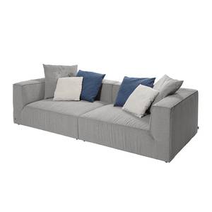 Bigsofa Big Cube Flachgewebe Hellgrau 240 x 66 cm - 6 Kissen