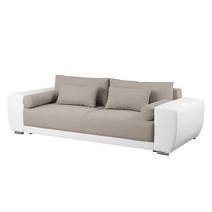 Bigsofa Cubba (mit Schlaffunktion) Kunstleder / Strukturstoff - Weiß / Cappuccino