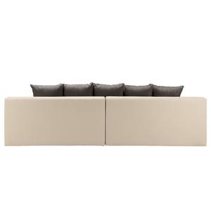 Grand canapé Rexburg Imitation cuir / Tissu structuré - Convertible et éclairage LED - Beige clair / Limon