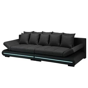 Grand canapé Rexburg Imitation cuir / Tissu structuré - Convertible et éclairage LED - Noir