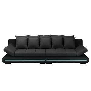 Bigsofa Rexburg Kunstleder/Strukturstoff - mit Schlaffunktion & LED - Schwarz