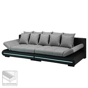 Grand canapé Rexburg Imitation cuir / Tissu structuré - Convertible et éclairage LED - Noir / Gris