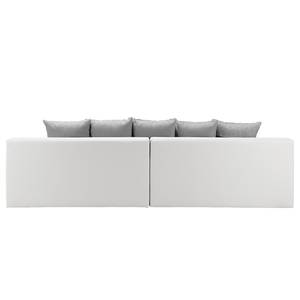Grand canapé Rexburg Imitation cuir / Tissu structuré - Convertible et éclairage LED - Blanc / Gris clair