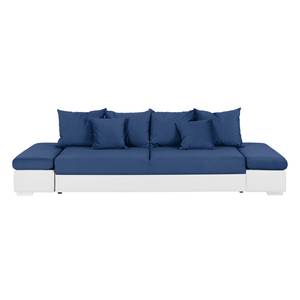 Grand canapé Truman Imitation cuir blanc / Velours bleu foncé