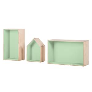 Etagère suspendue cubique Mika lot 3 Bouleau / Vert menthe