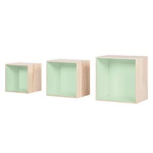 Etagère suspendue cubique Mika II Lot de 3 - Bouleau / Vert menthe