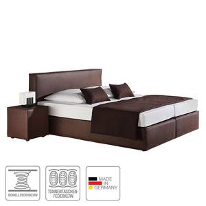 Boxspringbett Cyra Kunstleder Kunstleder - 200 x 200cm - H3 ab 80 kg - Kaltschaummatratze - Grau - Braun - 100 x 200cm - Tonnentaschenfederkernmatratze - H2