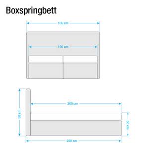 Boxspringbett Cyra Kunstleder Kunstleder - 200 x 200cm - H3 ab 80 kg - Kaltschaummatratze - Grau - Grau - 160 x 200cm - Bonellfederkernmatratze - H3
