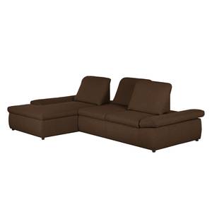 Boxspring-hoekbank Donhill II geweven stof - Donkerbruin - Longchair vooraanzicht links